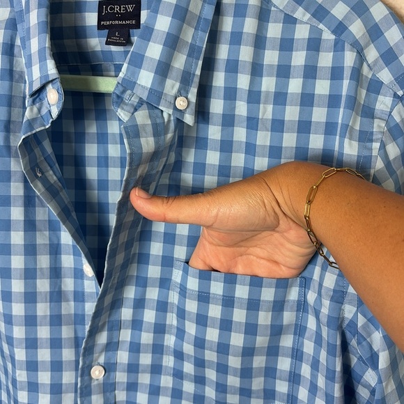J. Crew Performance Slim Untucked Gingham Blue size Large - Picture 4 of 8